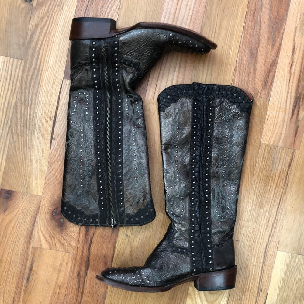 Dan post square toe studded tall boots 8